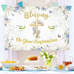 Belief Gift Blessing Photography Background Cloth Universal Flower Cross Background for Boys and Girls,Polyester Material, Suitable for Home, Room, and Wall Decoration, as well as Party Supplies and Gifts, Festival Party Decoration