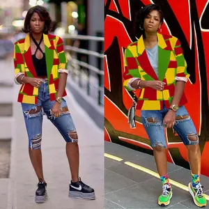 Colorblock Red/Yellow/Green Women's Multi-Colored Blazer Jacket