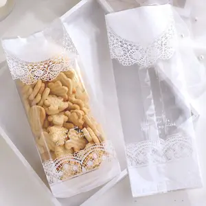 50/100pcsWhite Snowflake Flower Nougat Cranberry Cookies Frosted Transparent Machine Sealed Bags Party Favors Gift Packaging Cake Decorating