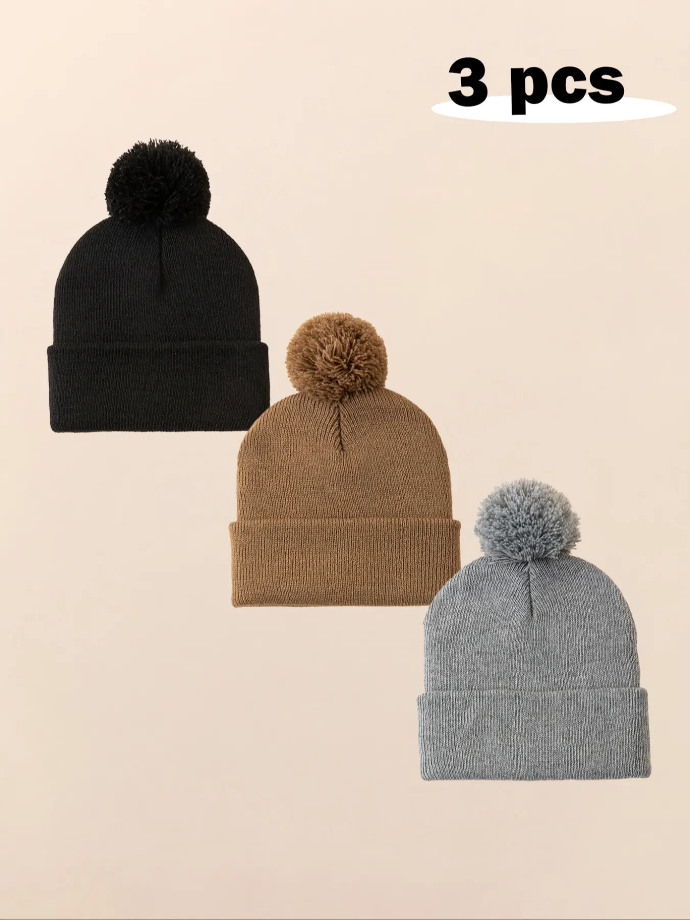 3pcs Hat Set Baby Boys & Girls Newborn Toddler Pom-Pom Beanie, Cozy Knitting Beanie Winter Warm Heart Design, Cute Babies Beanies Bonnet Hats for Kids