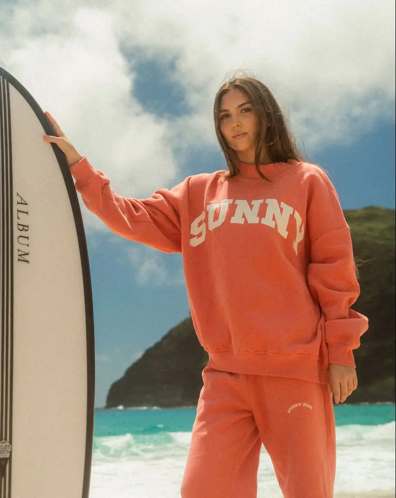 "Sunny" Varsity Oversized "Coral" Embroidered Mockneck