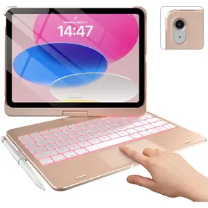 Touch iPad 10th Generation Case with Keyboard (10.9", 2022) and iPad A16 (11th Gen, 2025) - 360? Rotatable, 11-Color Backlit, Multi-Touch Trackpad, Thin & Light (Rose )