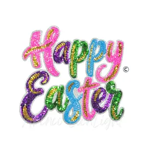Colorful Cursive Happy Easter Sequin Patch -Large