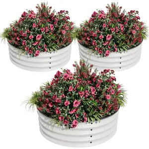 3 Pcs 2x1 ft Round Galvanized Steel Raised Garden Beds Rust Resistant Metal Planter Boxes with Smooth Safe Edges Simple Installation for Vegetables Flowers and Herbs White