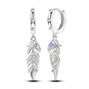 MULA Bohemian retro feather tassel earrings, 925 Silver-plated inlaid with colored zircon, are unique and personalized gift accessories for girls and women on Valentine's Day and birthdays