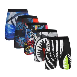5Pcs Men Underwear Boxers Breathable Man Swimming Underpants Plus Size Print Mens Panties Trunks Sexy Men's Boxershorts