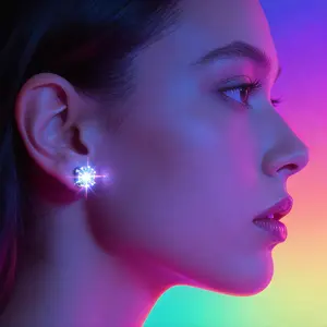 Color-Changing LED Stud Earrings | Unbreakable, One-Press On/Off, 30Hrs Play | for Concert, Disco, Halloween, Cosplay