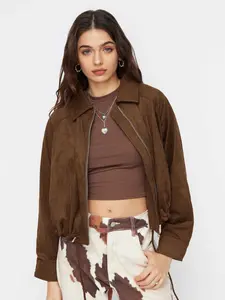 Cider Suede Collar Zip Through Drawstring Oversized Jacket