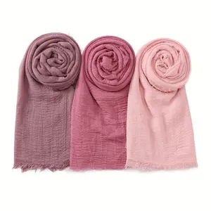 3pcs/set Minimalist Bubble Pleated Hijab Solid Color Thin Sunscreen Breathable Shawls Casual Simple Basic Women's Scarves