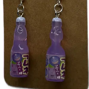 Purple Blueberry Japanese Soda Earrings - Unique Bottle Design for Fashionable Accessories