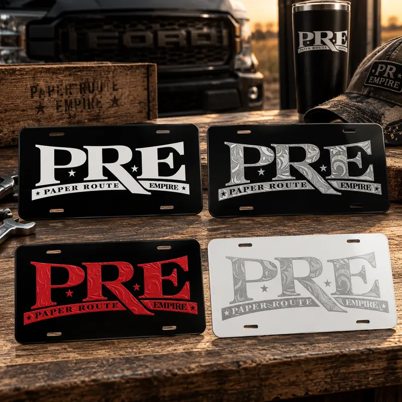 Personalized PRE Paper Route Empire Aluminum License Plate - Car Accessories, Stuff for Truck, Cool Stuff for Car, Personalized Tag for Truck/SUV Owners, Garage Decor