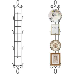 2 Pack 42 inch 4 Tier Metal Vertical Plate Hangers Wall Display Rack, Heavy Duty Wall Mounted Holder for Collectible Plates Picture Frames Artwork, Black