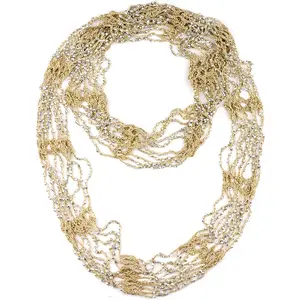 -Tone Beaded Skinny Fishnet Infinity Loop Scarf
