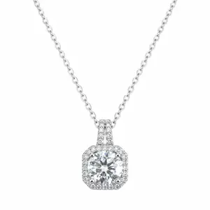 X-002PT,LuxeStone Cushion-Cut 2CT D VVS1 Moissanite Necklace - Hypoallergenic Stainless Steel Fashion Costume Jewelry Accessory