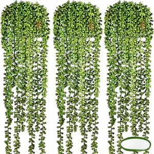 12-Piece Artificial Hanging Succulent Plants Set, Decorative Pearl Decorated Greenery & Faux Pearls Necklace Ornaments, Ideal Valentine Gift