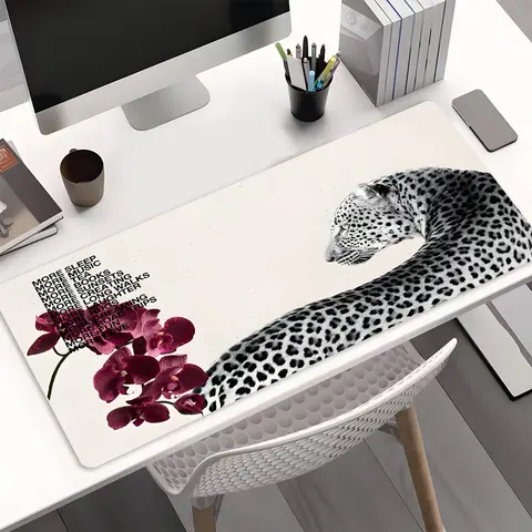 Minimalist Leopard Orchid Lifestyle Mouse Pad For Office Study Gaming - Anti - Slip Rubber Base Smooth Surface Extra Large Desk Mat With Motivational Text For Women Gift Office Accessory Office Desk Accessories