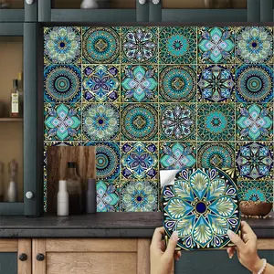 Mandala Pattern Tile Sticker, 30pcs/set Boho Style Tile Sticker, Decorative Sticker for Home Kitchen & Living Room, Mandala Decals