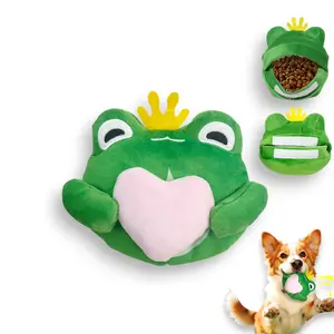 Dog Toy -Crown Frog Plush Treat Hiding Pet Toy, Interactive Foraging Puzzle Hide Food Toy for Dogs and Cats, Soft 100% Cotton Stuffed Toy with Crinkle Eyes