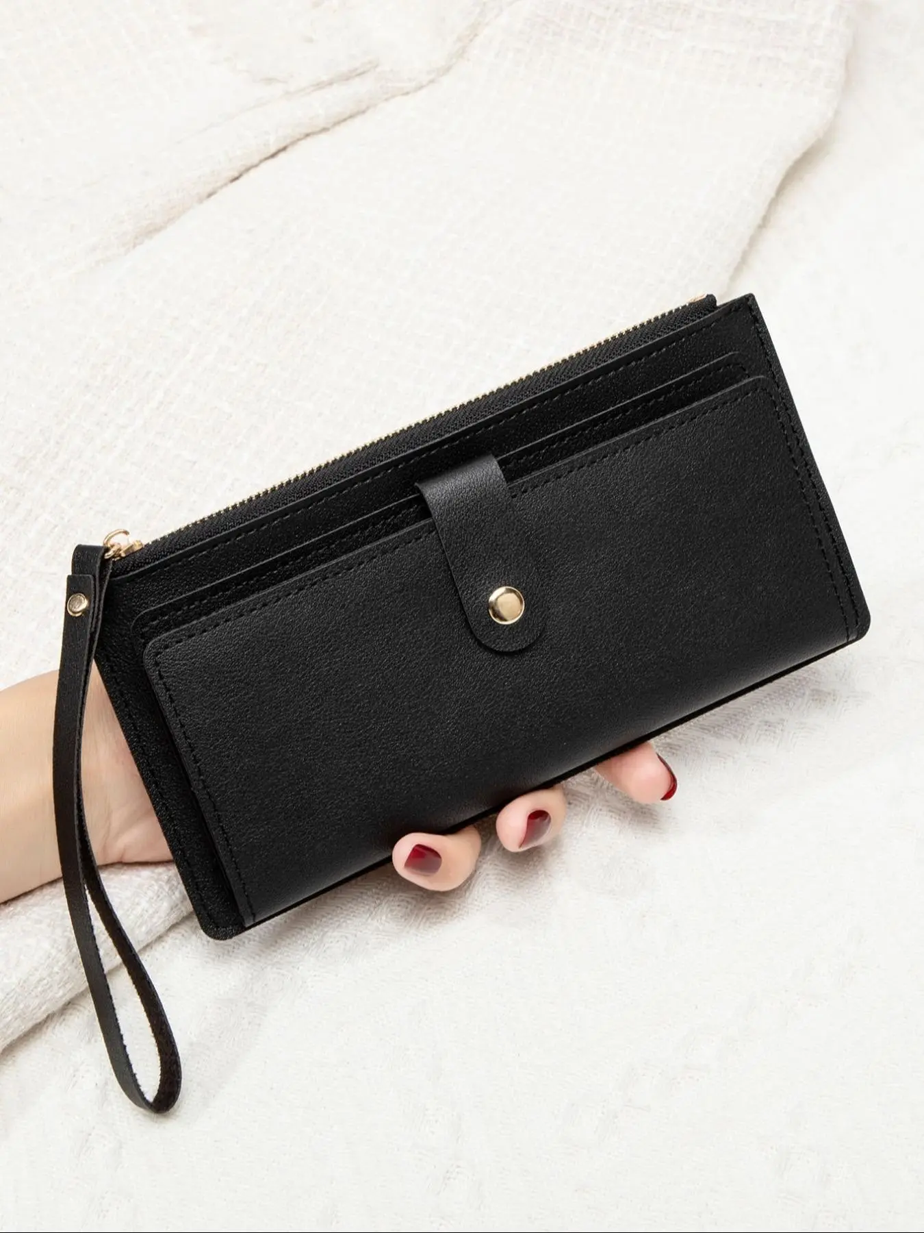 Women's Solid Color Zipper Long Wallet, Wristlet Wallets, Wrist Strap Wallet, Fashionable PuLeather Wallet, Wallet Clutch, Multi-functional Card Holder for Daily Use，Christmas Gift, Valentine's Day Gift, Ideal Gift