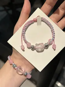 Hellokitty Handmade Blue Wristband Bracelet, Cute Student Bff Gift, Unique Cat Accessory, Perfect for Friends