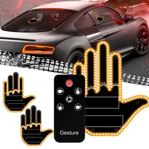 Car LED Finger Light - Gesture Light for Road Anger Expression - 4 Modes - Funny Car Accessories - Ideal Gift for Drivers - Mini Cool Design