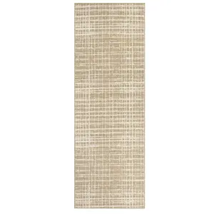 2 x 6 ft Polyester Taupe Rectangular Hallway Entryway Bathroom Kitchen Geometric Checkered Modern Machine Washable Runner Rug