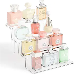 4 Tier Clear  Display Risers,9 Inch Large Perfume Organizer,Colonge Stand and Cupcake Risers, Tiered Display Stand for Figure, Pop,,Candle, Display,Cologne Shelf