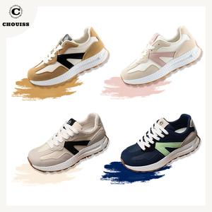 Chouiss Women's Wide Toe Sneakers,Breathable Fabric Leather Suede Upper Non-Slip PU Outsole Walking Shoes,Tennis Running Fashion Sneakers