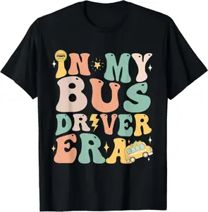 100%cotton Funny In My Bus Driver Era Groovy Back To School Bus Driver T-Shirt