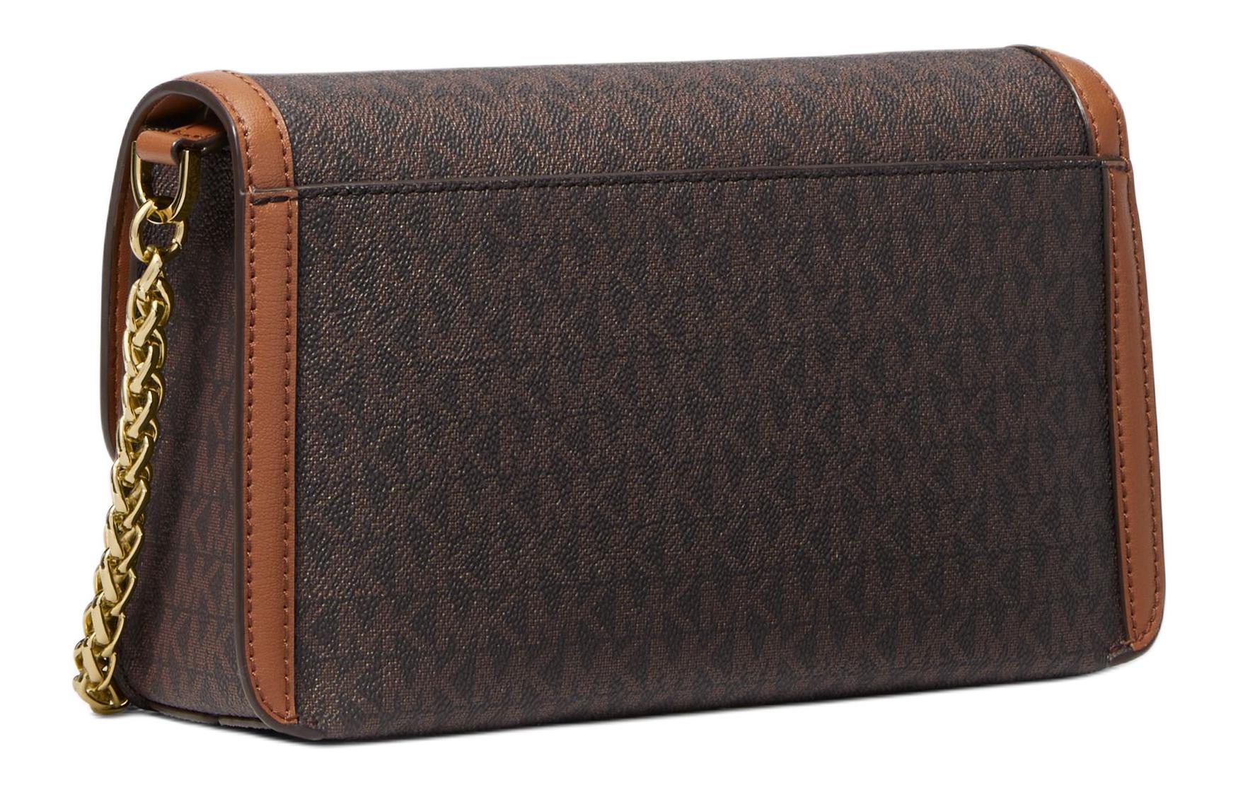 Michael Kors Sonia Medium Logo Shoulder Bag - Brown/Acorn Chain Flap Crossbody, Signature Print Satchel, MK Designer Handbag