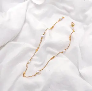 The Maci Necklace, Gold Pearl Chain, Gold Chain, Minimalistic Chain, Gold Thin Chain