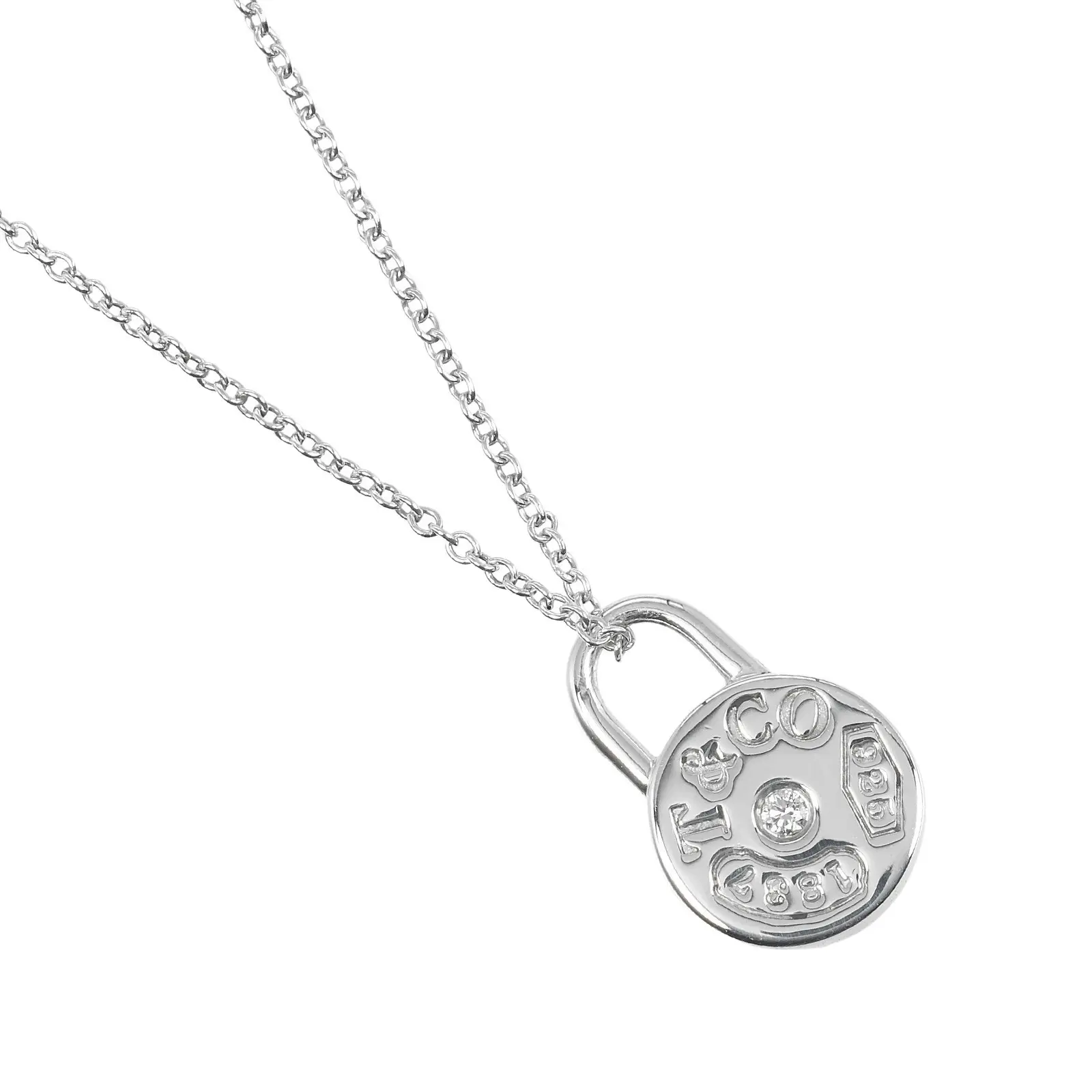 Pre-owned Tiffany & Co. Sterling Silver 925 (Ag925) Small Leather Goods Tiffany 1837 Round Lock Silver 925 Necklace