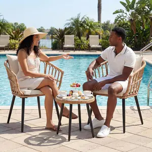 3-Piece Indoor Rattan Bistro Set for Small Spaces | 2 Chairs + Coffee Table | 300 lbs Weight Capacity | Compact Conversation Set for Apartment, Sunroom & Balcony