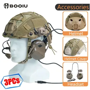 BOOIU Tactical Helmet Adjustable Knob ABS Outdoor Sport Fast PJ Helmet Earmuffs Headset with Headphone Stand Helmet Cover Combination Tactical Equipment