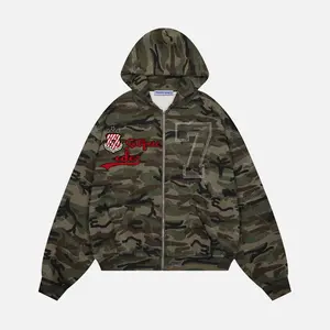 Aelfric Eden Unisex Camo Zip Hoodie Embroidered Pattern 77  Loose Street Style Y2K Oversized Sweatshirt