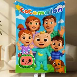 Soft Funny Throw Blanket Cocomelon - Themed Childlike Blanket Printed with Cute Animated Characters. Perfect for Relaxing on The Sofa or Decorating A Children's Room. It's A Wonderful Gift for Kids on Children's Day and Birthdays!