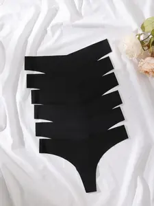 Women's Solid Color Seamless V-shaped Waist Thong, Soft Comfy Breathable Panty for Daily Wear, Underwear for All Seasons