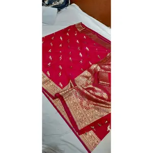 Mashru Silk Banarasi Saree with Tanchoi Weave & Animal Motifs