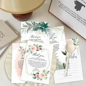 50pcs Elegant Floral Wedding Thank You Place Cards Custom Message Card Couple Party Cards - Beautiful Table Decorations for Wedding Ceremony, Bridal Shower, Receptions and Celebrations, Wedding Party Decoration Supplies