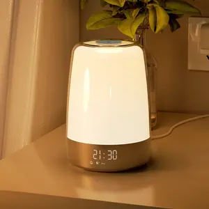 Hansang Sunrise Alarm Clock, Wake up Light Alarm Clock, 3 Ways Dimmable Modern Small Digital RGB Bedside Lamp for Heavy Sleeper Hansang