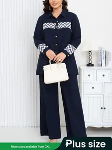 Women's Fashion Patchwork Two-Piece Set, Casual Spring & Fall, Perfect for Daily Wear, Home, Shopping, Office