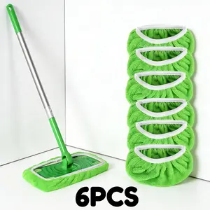 6-Pack Green Reusable Mop Pads, Textured Surface for Scrubbing and Polishing Vinyl & Various Floor Types, Home Cleaning Cloths
