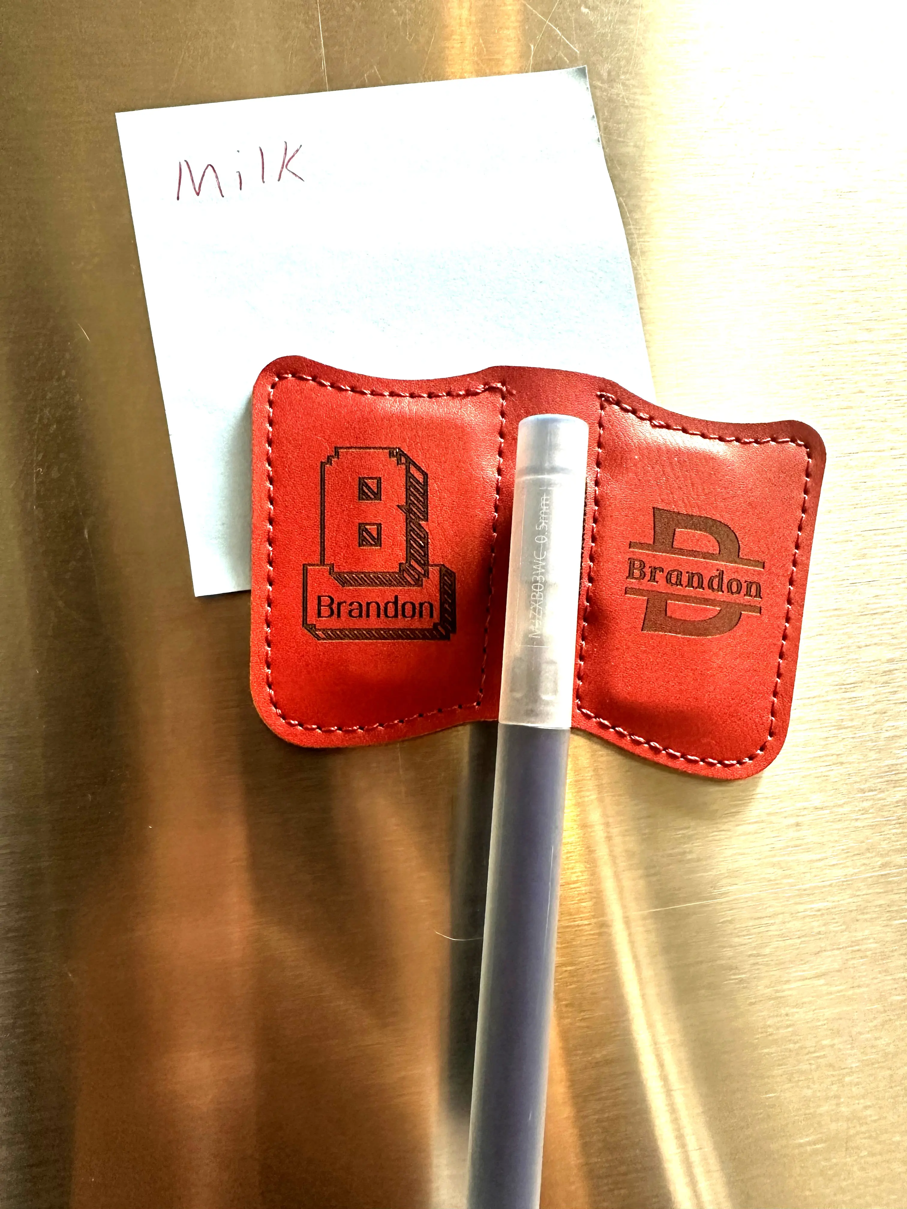 Personalized Fridge Magnet Pen Holder, Engraved Leather Sticky Note Holder, Grocery List Magnet, Christmas Gift for Mom, New Home