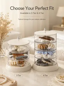 Multi-Layer Rotating Jewelry Organizer Box, Transparent Earring Ring Hair Clip Holder, Simple Design Accessory Storage Case