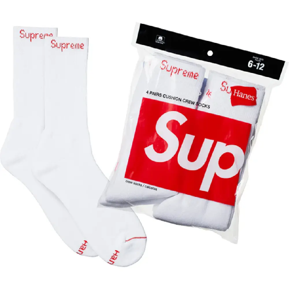 Men's Supreme x Hanes Crew Socks 4 Pack White