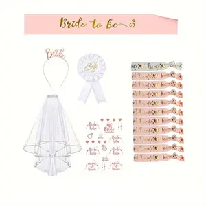 16 Piece Bride Waist Belt Set, Team Bride Waist Belts, Wedding Party Accessories, Women's Bridal Belt, Bracelets, Crown, Headscarf, Tattoo, Party Supplies