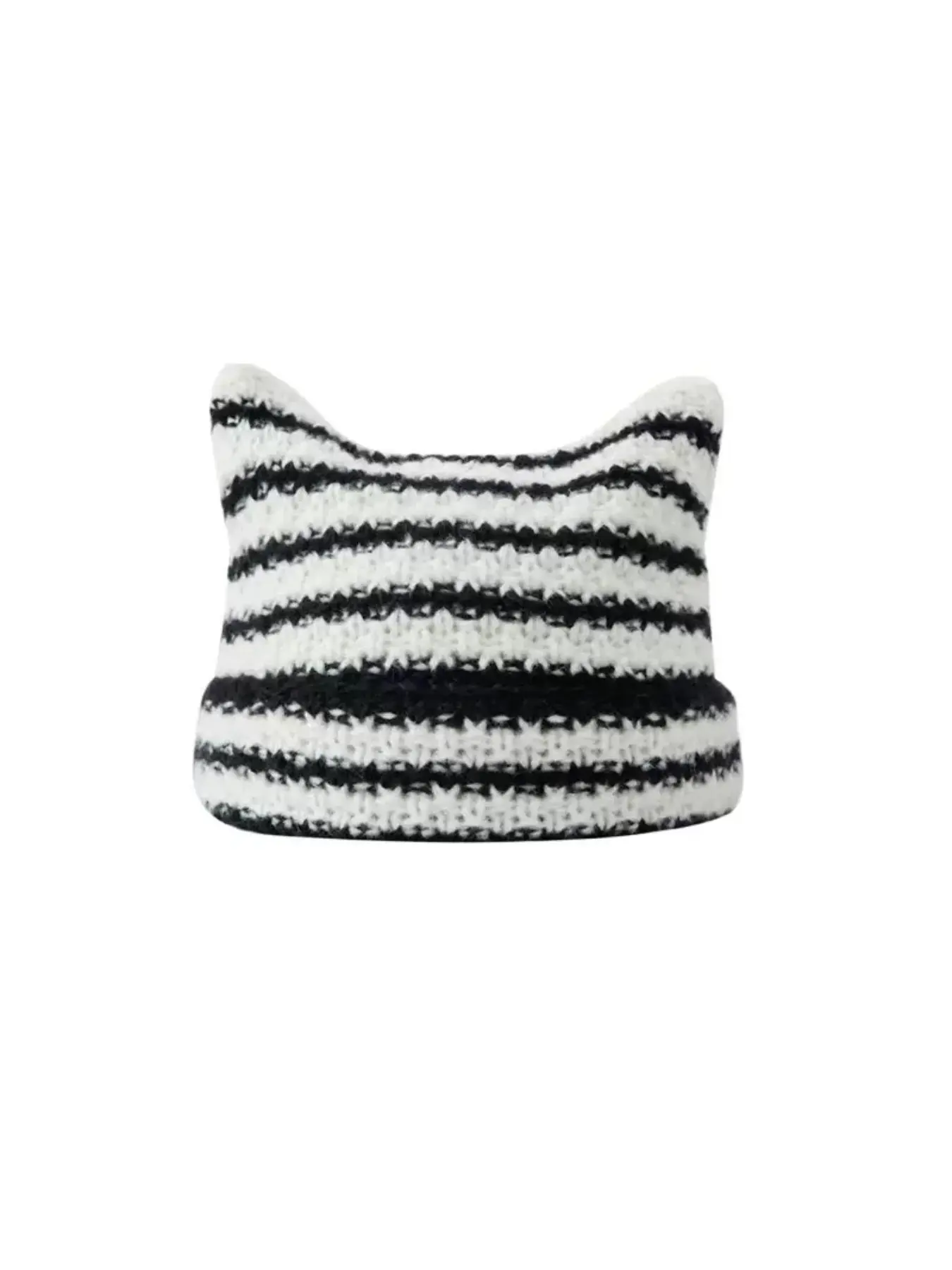 Cute Cat Ear Knit Hat for Women, Autumn Winter Warm Striped Horn Cap, Versatile Japanese Style Headwear, Cozy and Stylish, Knitted Winter Hat, Knit Beanie