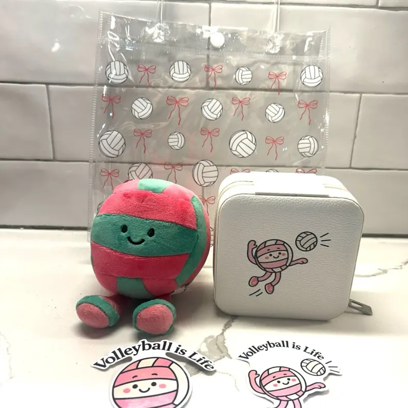 Volleyball Gift Bundle: Plush Volleyball with Adorable Character Design and Fun Volleyball Stickers.