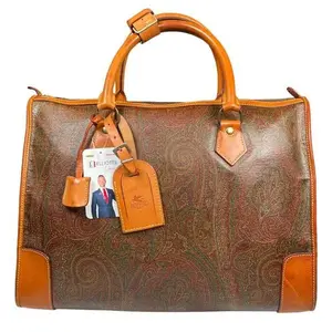 Pre-owned etro Coated Canvas Luggage Milano Paisley Canvas Natural Leather Locking Travel Weekender Boston Bag