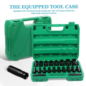 1/2 Inch Drive Socket Set,20-Piece Metric Size (8-32mm) Impact Socket Sets,6 Point Deep Sockets with a Storage Cage,CR-V Steel